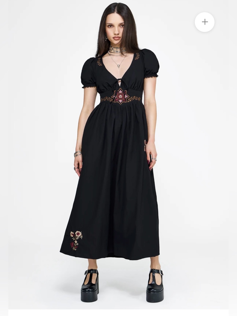 NWT Disturbia Arianwen Embroidered Puff Sleeve Midaxi Dress Black Sz 6 Celestial